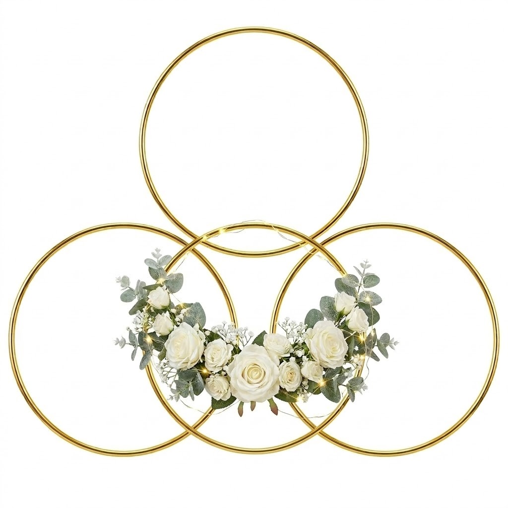 HOHIYA 20 Inch Giant Metal Floral Hoop Rings 4-Pack 4mm Extra Thick Gold Craft Hoops Heavy Duty Non-Warping Rings for Oversized Dream Catcher Wedding Backdrops and Statement Wall Art